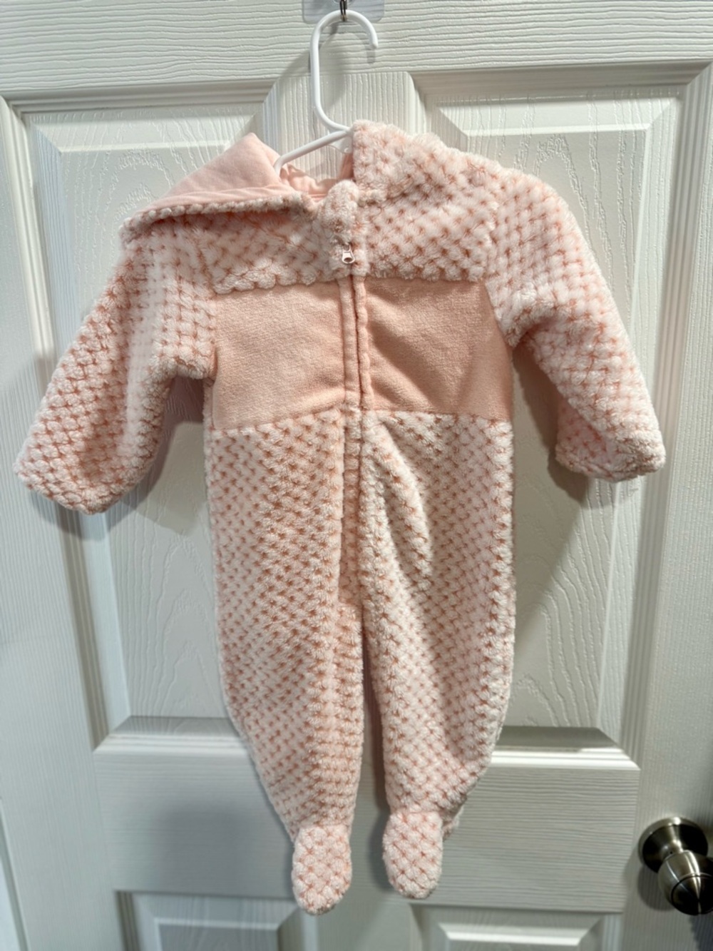 Plush Hooded Pink Infant Footed One-Piece
